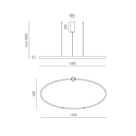 Criseide gea luce lampadario moderno nero ovale led 100w 3000k biemissione