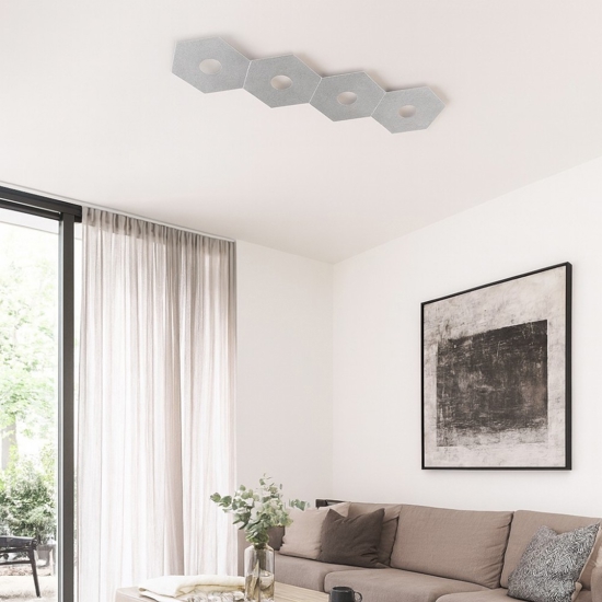 Toplight hexagon plafoniera led esagoni foglia argento design moderna