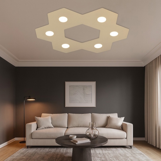 Plafoniera 6 lampadine sostituibili design moderna colore sabbia