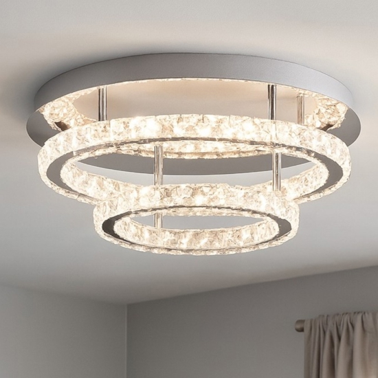 Plafoniera led anelli di cristallo per salotto