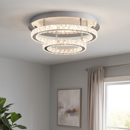 Plafoniera led anelli di cristallo per salotto