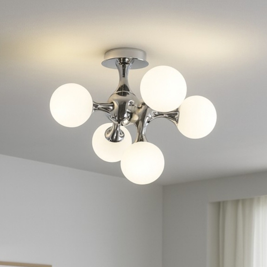Nodi pl5 ideal lux plafoniera moderna 5 luci design struttura dna cromo sfere bianche