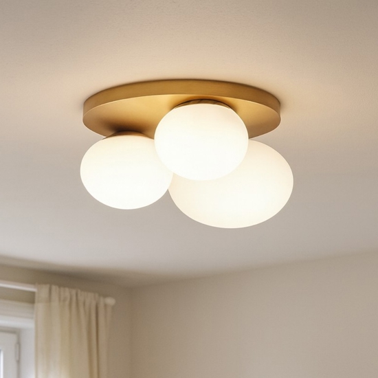 Ninfea pl3 ideal lux plafoniera ottone 3 sfere vetro bianco per interni