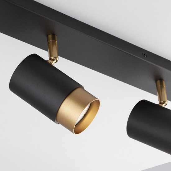 Plafoniera con 3 faretti nero oro orientabili