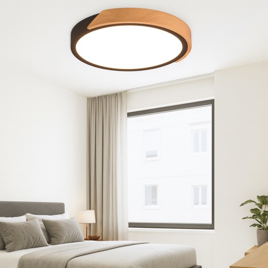 Plafoniera cucina nera legno rotonda led 20w 3000k dimmerabile