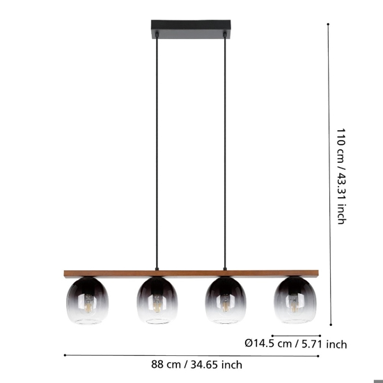 Filago eglo lampadario per cucina con portalampada in vetro 4 luci