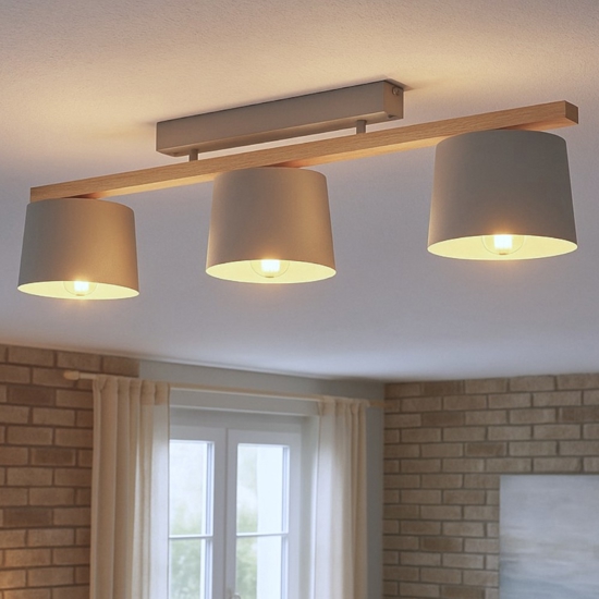 Mariel eglo plafoniera moderna con dettagli in legno 3 luci
