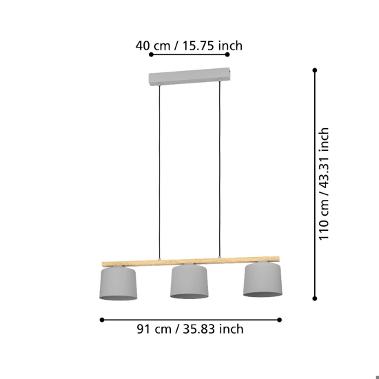 Mariel eglo lampadario da cucina moderna colore grigio 3 luci