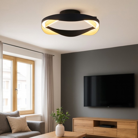 Plafoniera nero oro design moderna per soggiorno