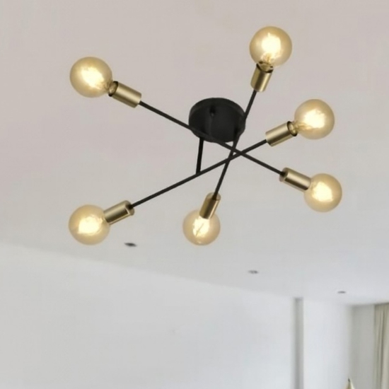 Plafoniera nero oro 6 luci orientabile per cucina