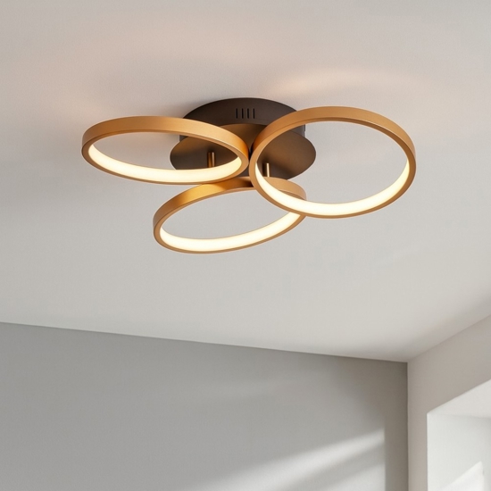 Plafoniera cerchi design moderna nero oro dimmerabile 28w 3000k