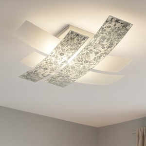 Gea luce lara plafoniera moderna vetri bianco foglia argento
