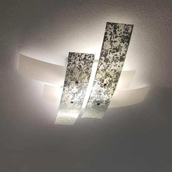 Gea luce lara plafoniera moderna vetri bianco foglia argento