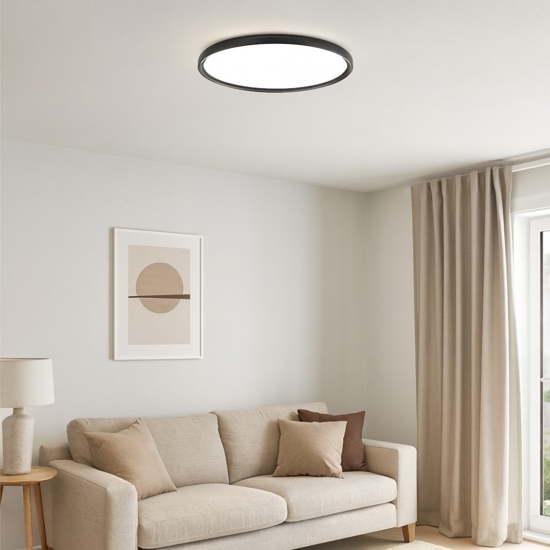 Grande plafoniera rotonda nera da soggiorno led 55w 3000k 4000k atena vivida