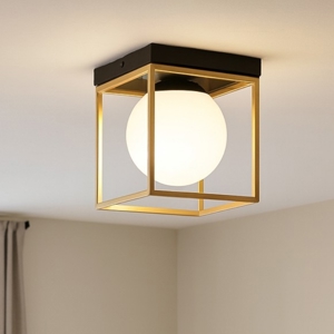 Lingotto pl1 ideal lux plafoniera moderna quadrata cubo nero e oro boccia vetro