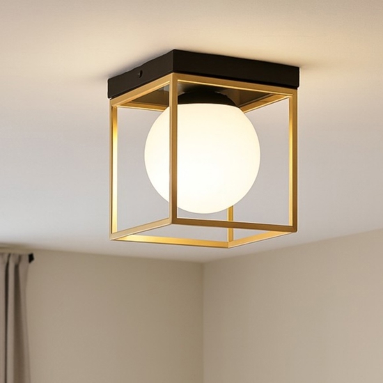 Lingotto pl1 ideal lux plafoniera moderna quadrata cubo nero e oro boccia vetro