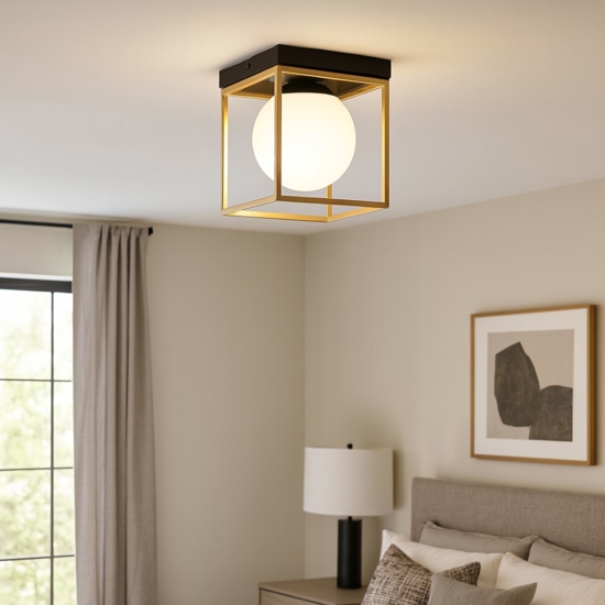 Lingotto pl1 ideal lux plafoniera moderna quadrata cubo nero e oro boccia vetro