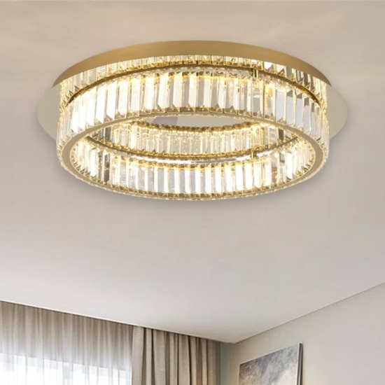 Plafoniera oro rotonda di cristallo per salotto led 40w 3500k