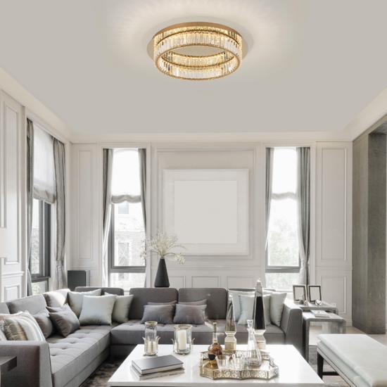 Plafoniera oro rotonda di cristallo per salotto led 40w 3500k