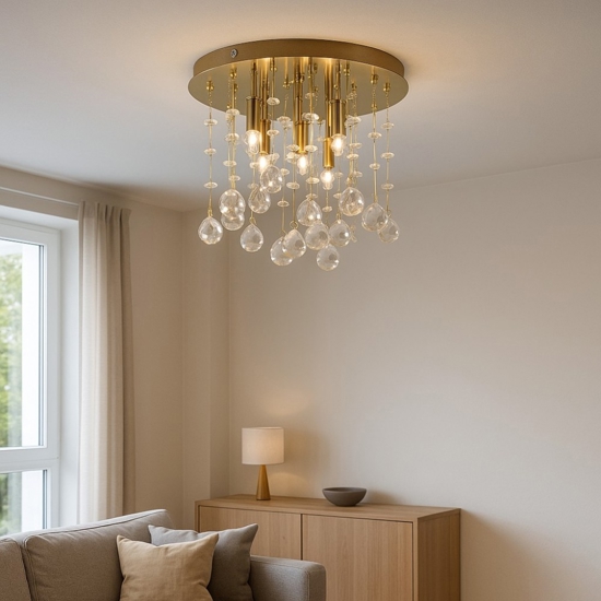 Moonlight pl5 plafoniera oro lucido sfere cristallo ideal lux