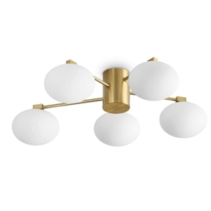 Ideal lux hermes pl5 d60 plafoniera 5 luci ottone per salotto