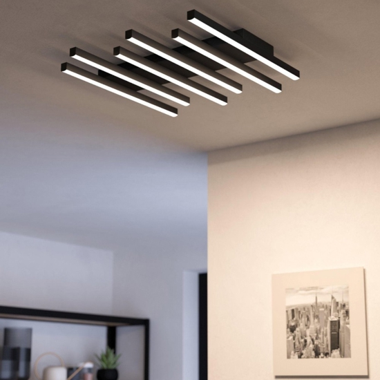 Eglo padulari plafoniera led 3000k-6000k nera design moderna con telecomando
