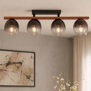 Filago eglo plafoniera moderna con dettagli in legno 4 luci