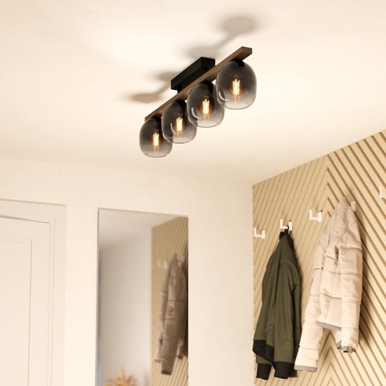 Filago eglo plafoniera moderna con dettagli in legno 4 luci