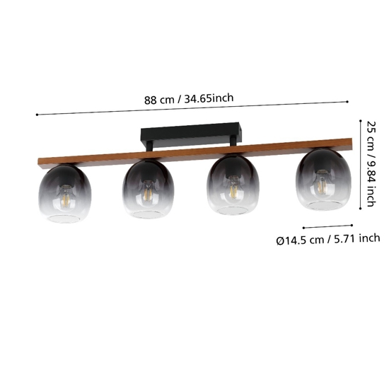 Filago eglo plafoniera moderna con dettagli in legno 4 luci