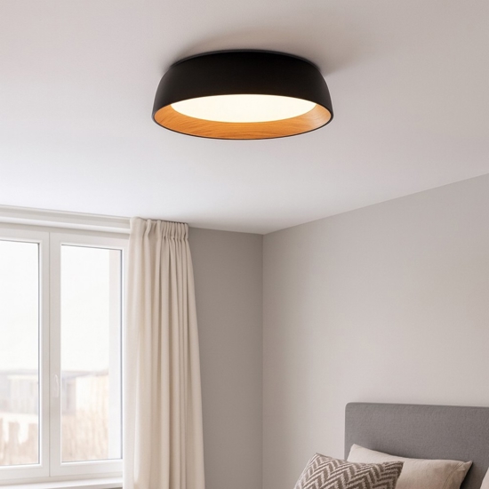 Plafoniera led 40w 3000k nera effetto legno per cucina moderna