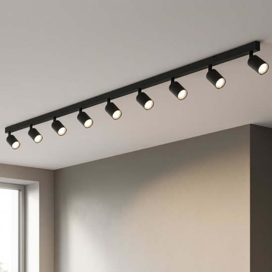Plafoniera a binario nera 170cm con 8 faretti orientabili