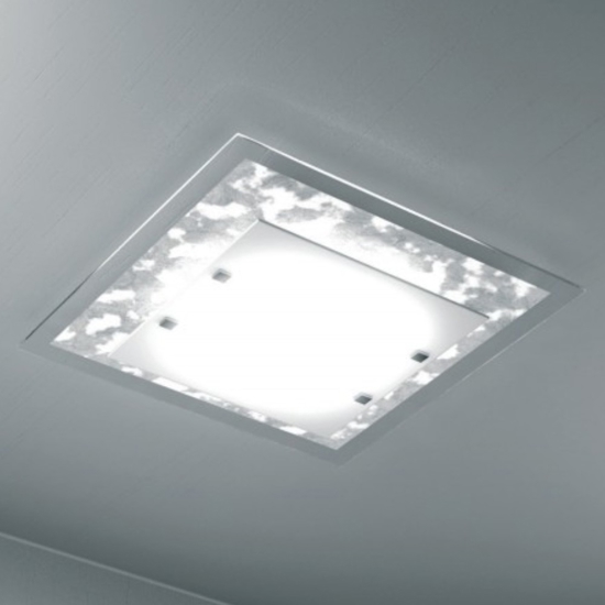 Plafoniera modera per cucina foglia argento top light tray 45cm quadrata