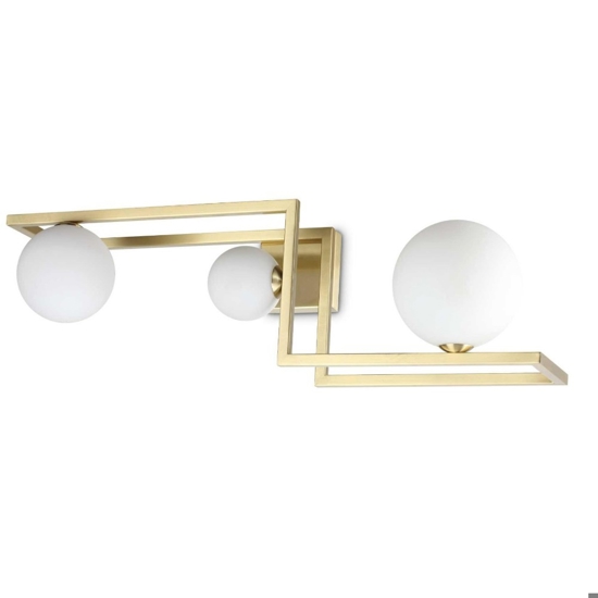 Ideal lux angolo pl3 plafoniera angolare ottone sfere vetro bianco