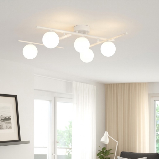 Ideal lux plafoniera bianca atlas pl5 sfere vetro bianco