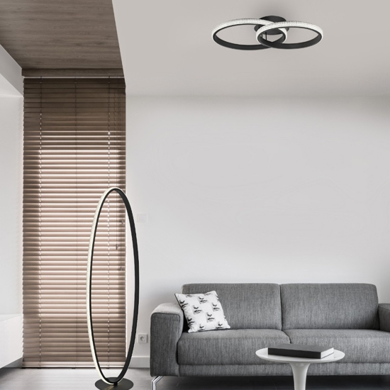 Plafoniera cerchi led design moderna nera per camera da letto