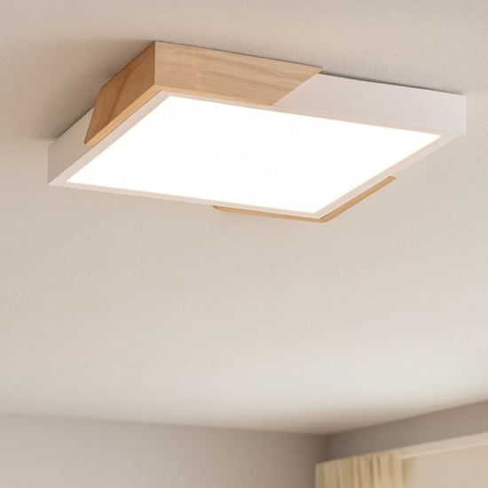 Plafoniera cucina quadrata bianco legno led 20w 3000k dimmerabile moderna