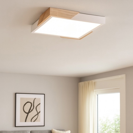 Plafoniera cucina quadrata bianco legno led 20w 3000k dimmerabile moderna