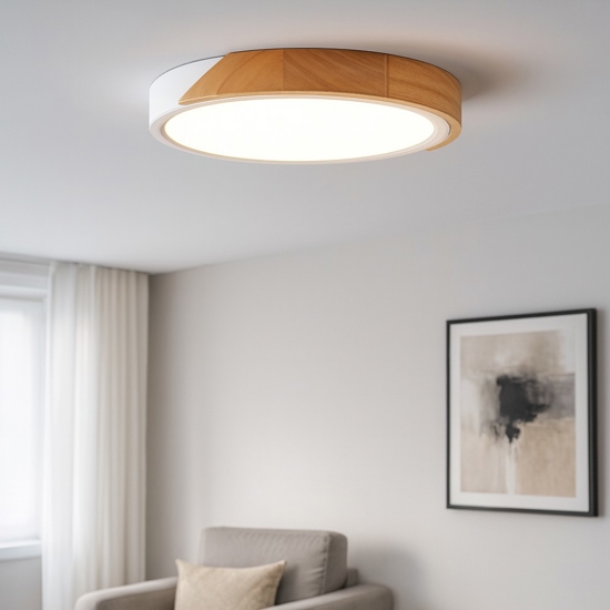 Plafoniera per cucina rotonda bianca legno led 20w 3000k dimmerabile