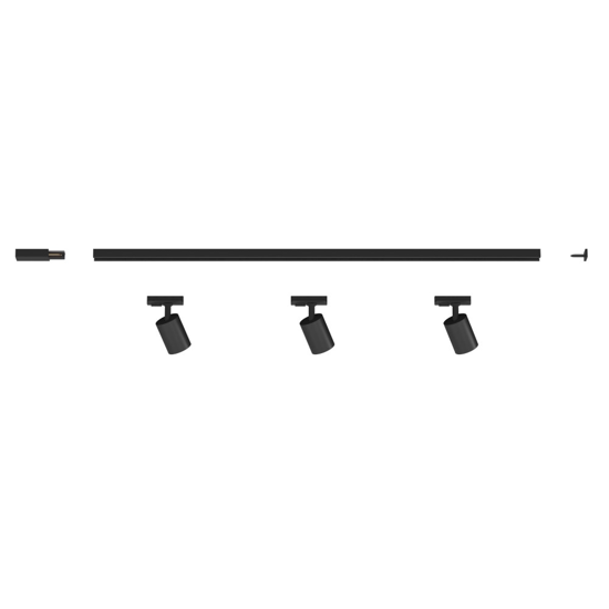 Sistema a binario 100cm monofase nero con 3 spot orientabili