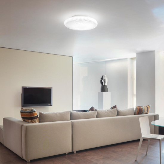 Ideal lux plafoniera atrium pl d45 vetro bianco plisse' led 21w 3000k