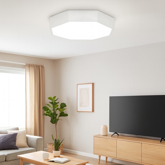 Plafoniera ottagonale bianca design moderna led per soggiorno