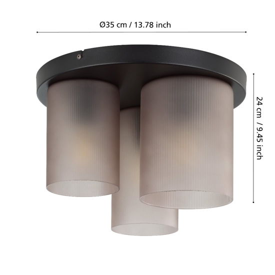 Colomera eglo plafoniera moderna in vetro grigio opaco 3 luci