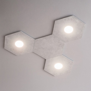 Top light plafoniera moderna led 3 luci + piastra decoro foglia argento