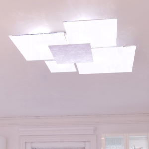 Plafoniera moderna top light shadow foglia argento vetri bianchi rettangolare