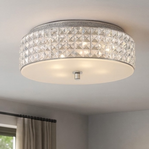 Ideal lux roma pl6 plafoniera camera da letto 40cm rotonda cromo cristalli trasparenti