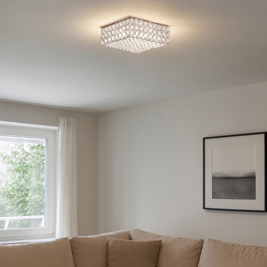 Admiral pl4 plafoniera quadrata cromo cristalli trasparenti ideal lux