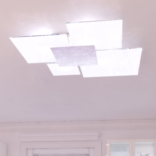 Toplight upgrade plafoniera vetro bianco foglia argento
