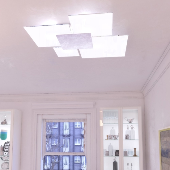 Toplight upgrade plafoniera vetro bianco foglia argento