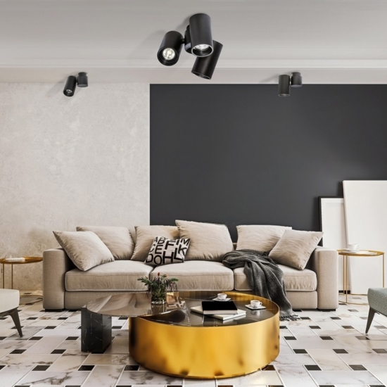 Plafoniera da soffitto 3 faretti led nero orientabili