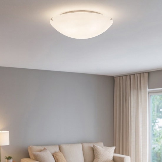 Ideal lux simply pl2 plafoniera moderna da cucina rotonda vetro bianco